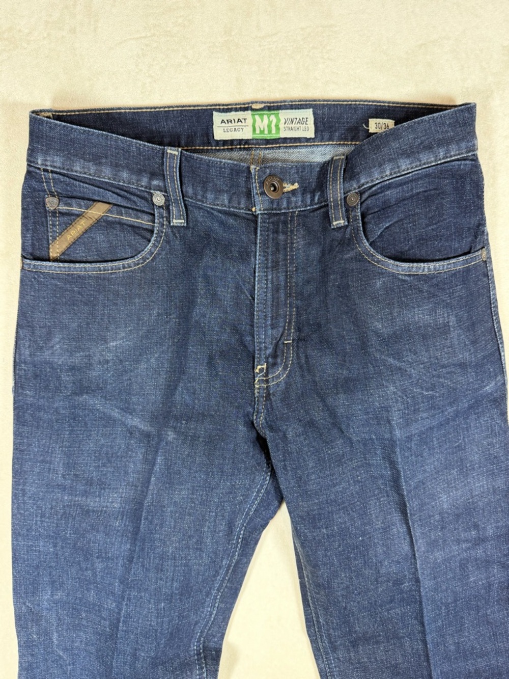 Ariat 30W 36 M1 Vintage Straight Leg Starched Men's Dark Blue Denim Jeans - Picture 2 of 11